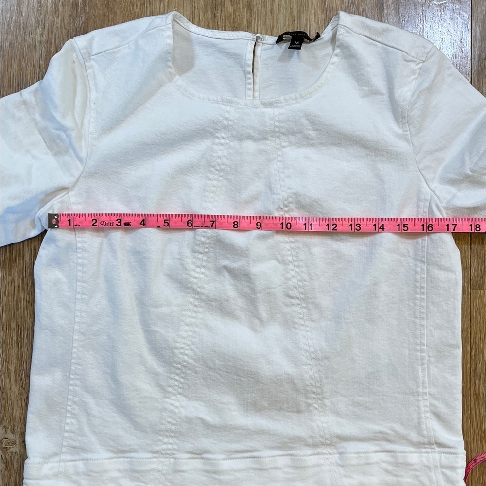 Banana Republic White Denim Short Sleeve Shirt Top Stretch Crew Medium M - Picture 12 of 16